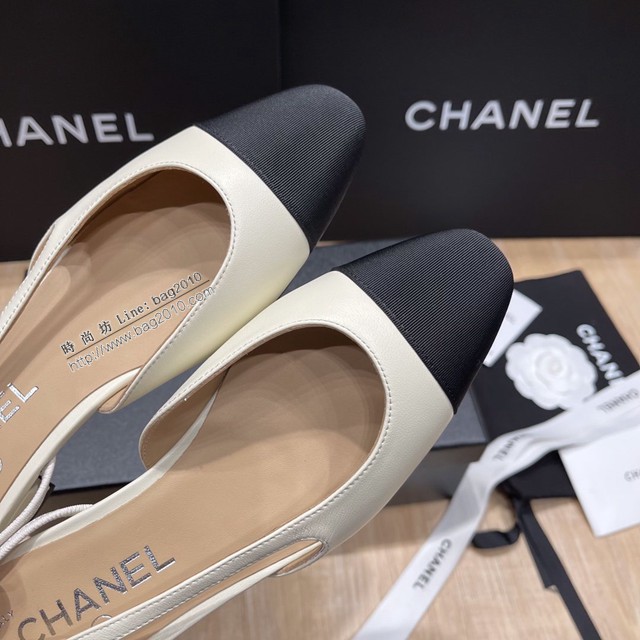 Chanel專櫃經典款女士涼鞋 香奈兒時尚sling back涼鞋平跟鞋6.5cm中跟鞋 dx2552